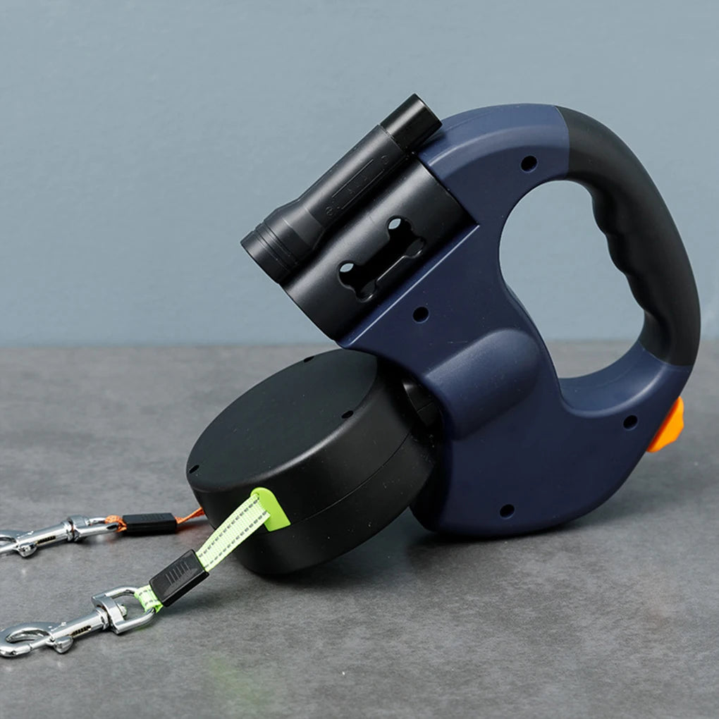 Retractable Dual Doggie Leash with LED Light, 360 Swivel No Tangle for Each Dog Independent Braking with Reflective Leads