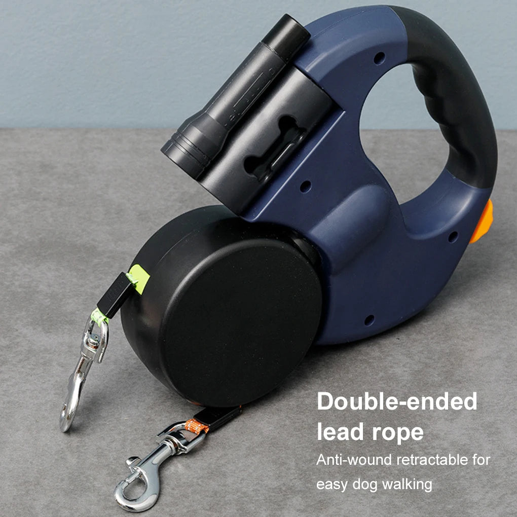 Retractable Dual Doggie Leash with LED Light, 360 Swivel No Tangle for Each Dog Independent Braking with Reflective Leads
