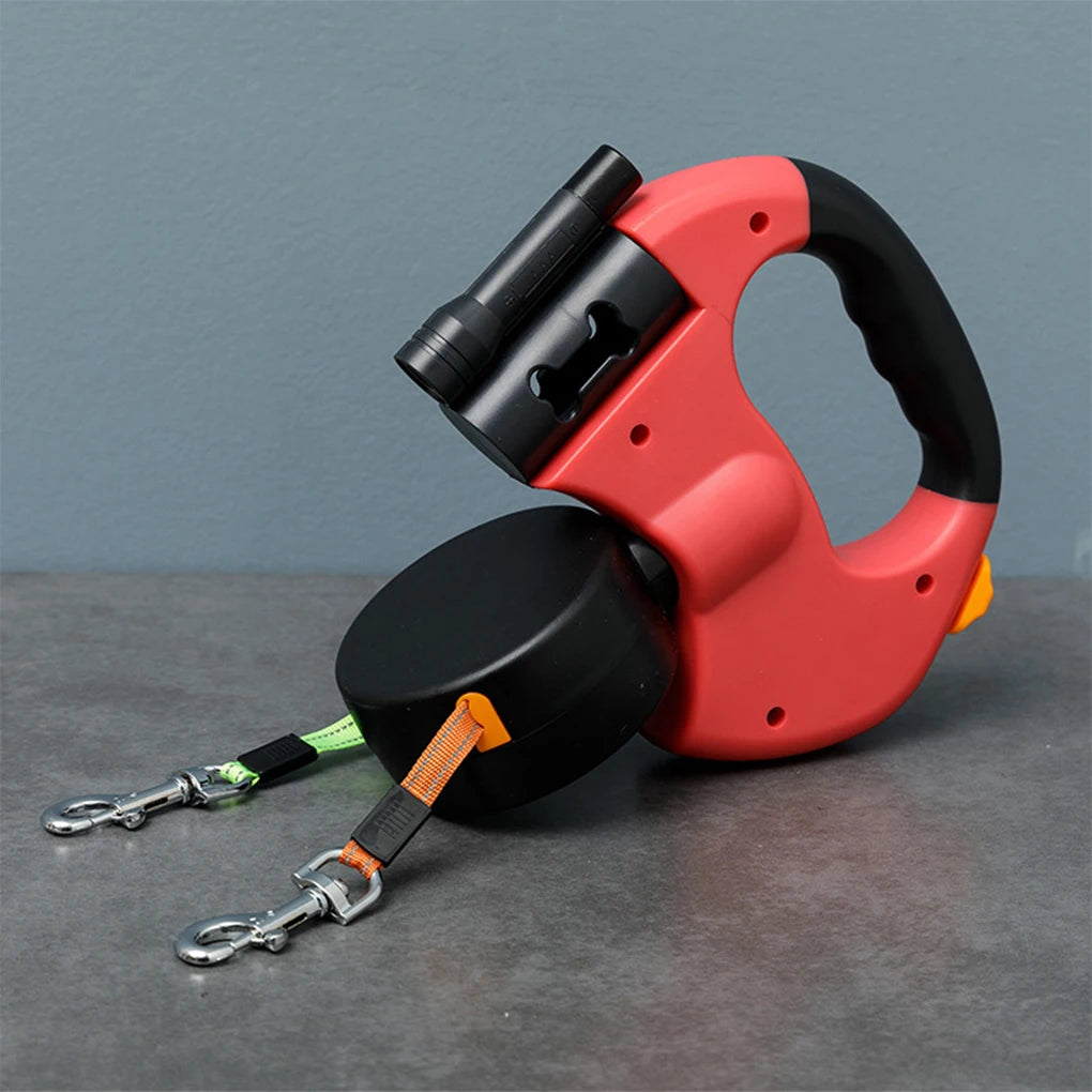 Retractable Dual Doggie Leash with LED Light, 360 Swivel No Tangle for Each Dog Independent Braking with Reflective Leads